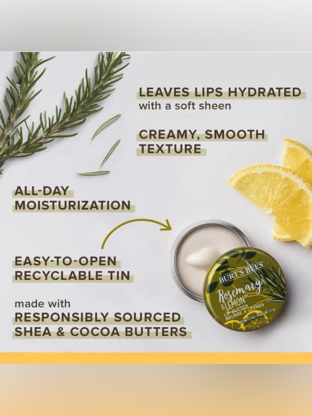 Burt's Bees Lip Butter .4oz Tin - Rosemary and Lemon - Picture 2 of 2